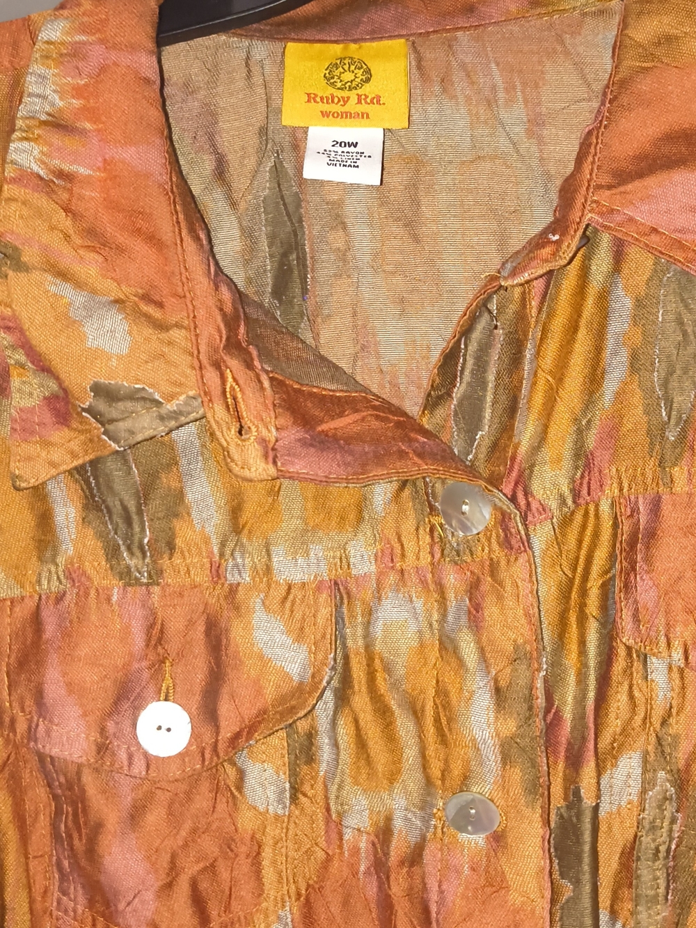 Ruby Rd. Orange Pink and Brown Abstract Button-Front Top - Picture 6 of 8